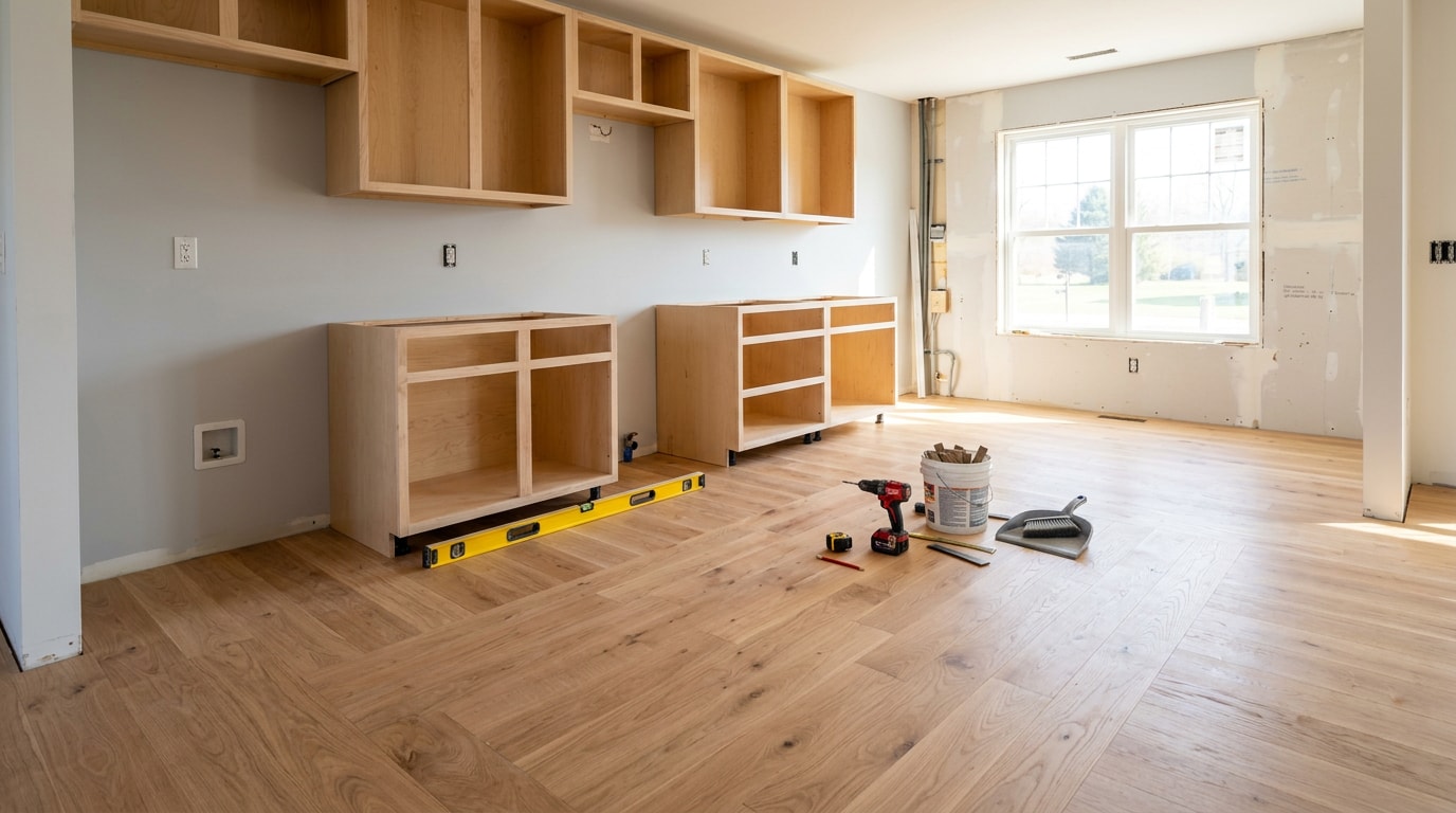 When Remodeling a Kitchen, What Comes First: Floors or Cabinets?