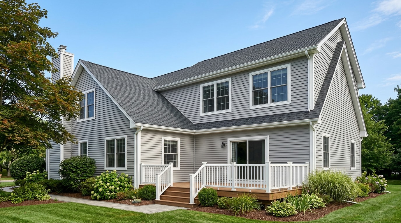Finished residential home addition with matching roofline and siding tie-in Finished residential home addition with matching roofline and siding tie-in