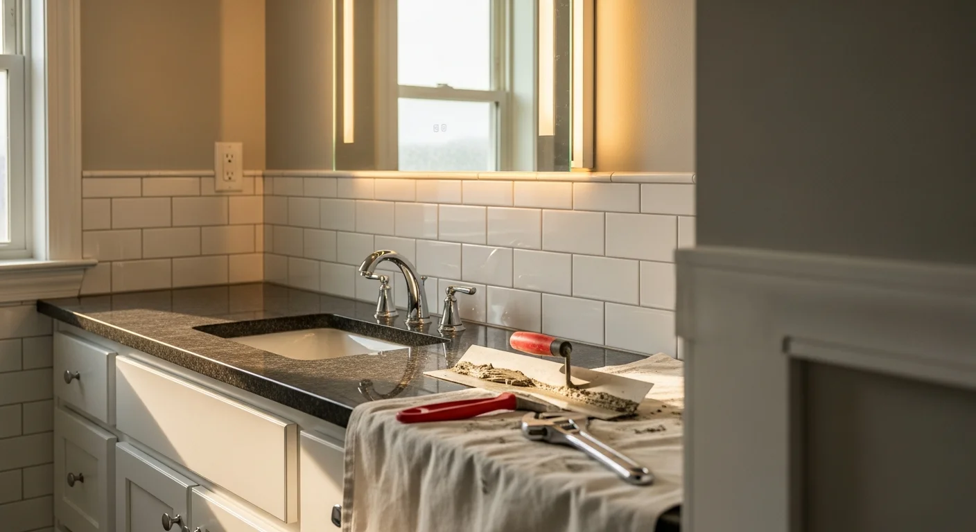 Remodeled bathroom with new fixtures and tile