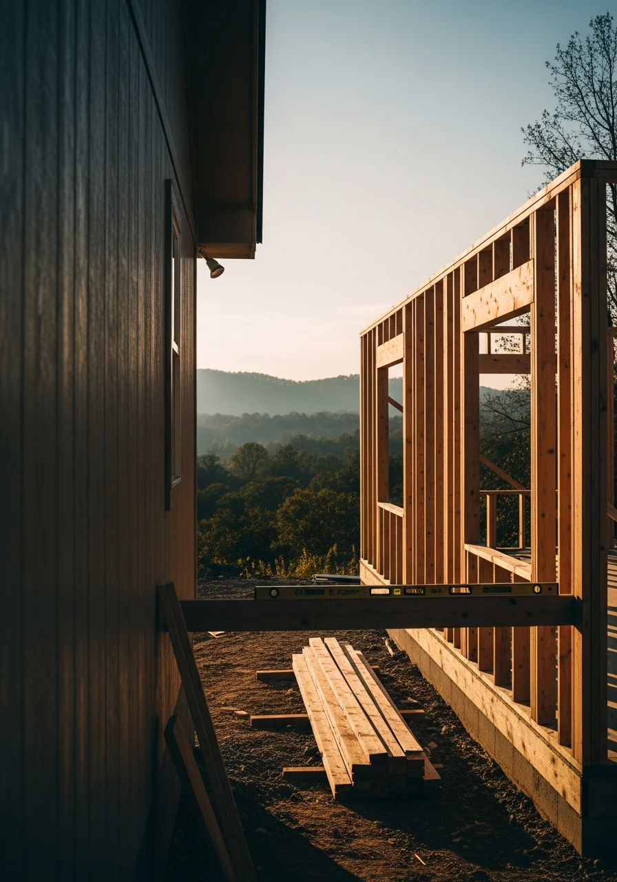 Technician working on a property in a Carter County community with mountain scenery.