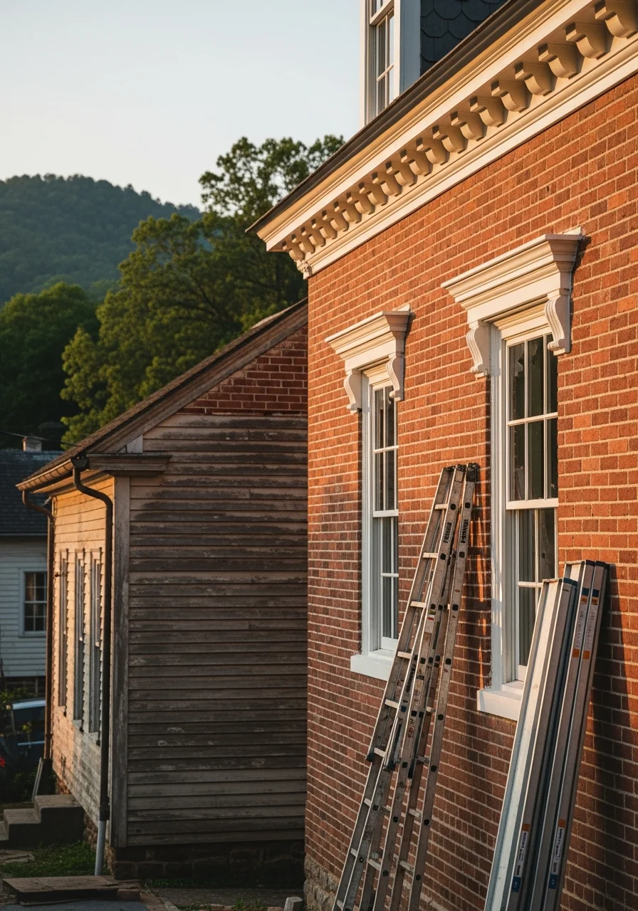 Technician performing detailed work on an Elizabethton home in a historic neighborhood.
