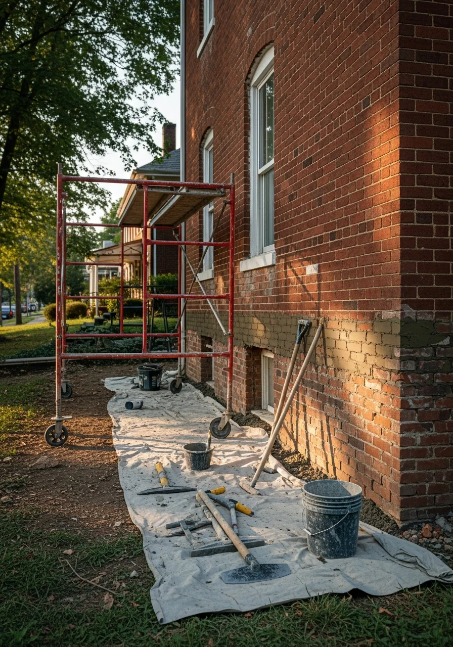 Technician performing detailed work on a Kingsport residential home exterior.