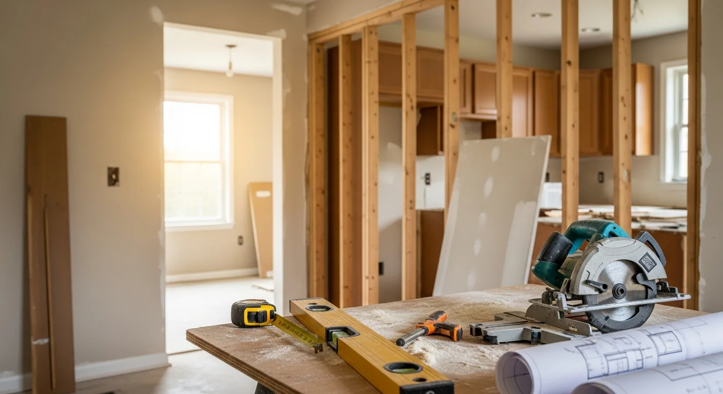A remodeled interior living space inside a single-family home in Johnson City, Tennessee, showing updated flooring, fresh wall finishes, and an open layout completed by Nordstar Builders CORP. The renovation reflects work typical of older Johnson City homes updated for modern use.